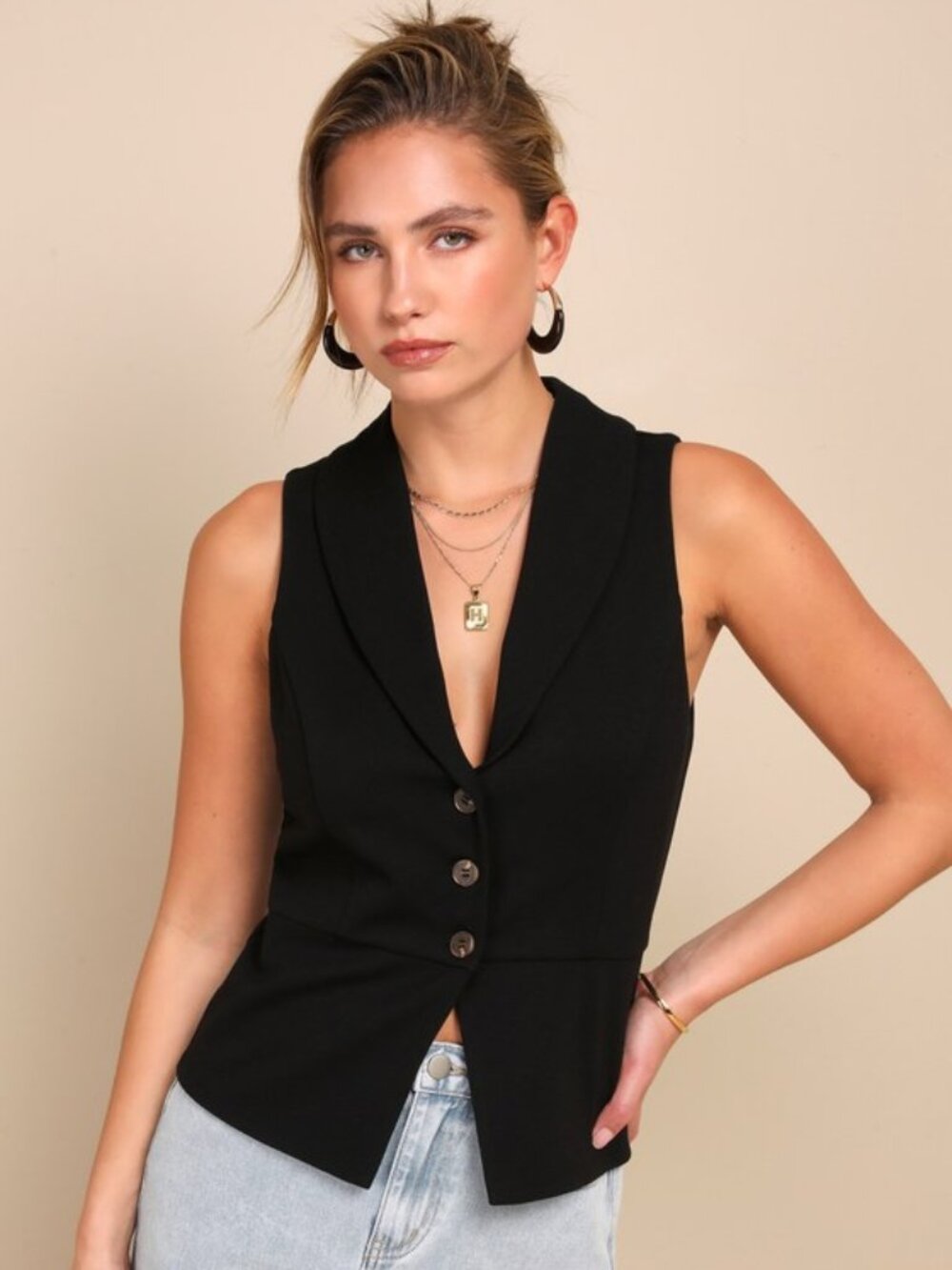 Lulus Heightened Vibes Black Sleeveless Vest Top - Size S